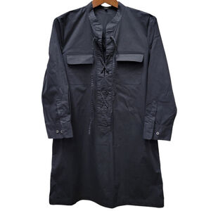 theory leather shirt dress Theory Womens Black Belted Peep Chest Short Sleeve Leather Shirt Dress Size 0